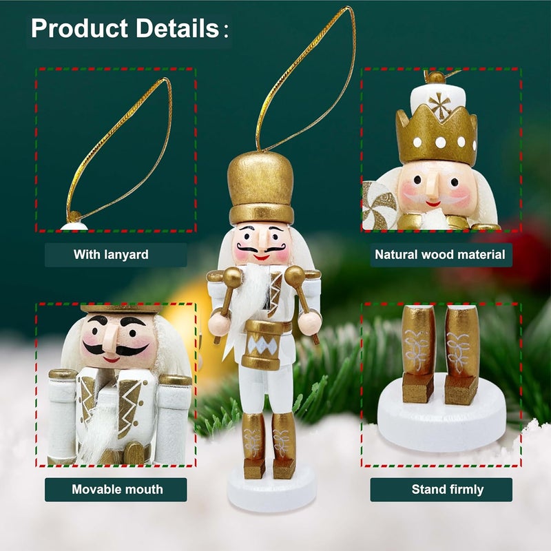 MicoSim Mini Nutcrackers Figures Wooden Christmas Decor, Hanging Nutcracker Ornaments for Xmas Tree, Wood Nut-Crackers Christmas Decorations for Festival Party (Gold, 5PCS) - Image 3